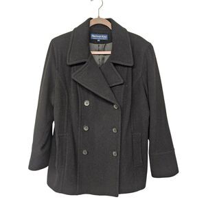 VTG Herman Kay Pea Coat Women 1X Wool Double Breasted Pocket Long Sleeve Office